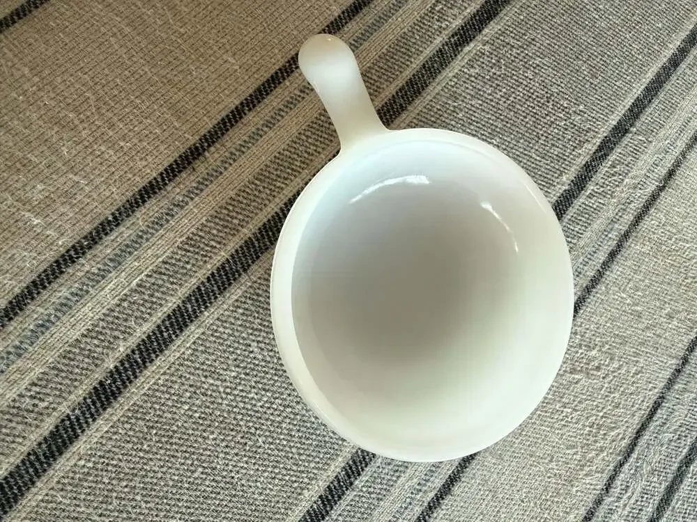 VTG Glasbake White Milk Glass Handled Soup Bowl
